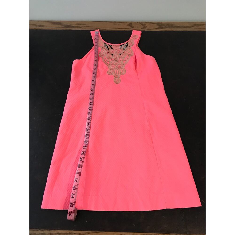 Lilly Pulitzer Largo Shift Dress Size 10 Pink Sun Ray Gold Embroidered - Picture 9 of 12